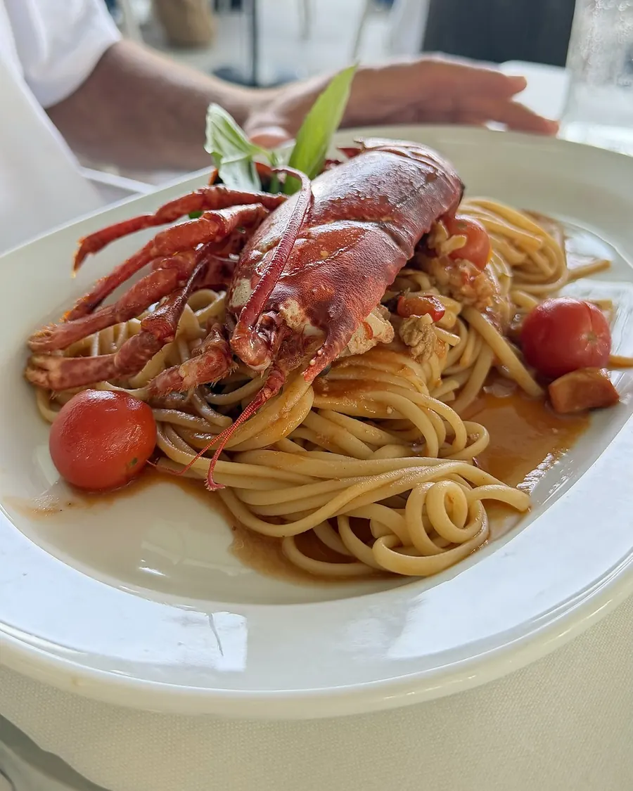Lobster linguine with cherry tomatoes